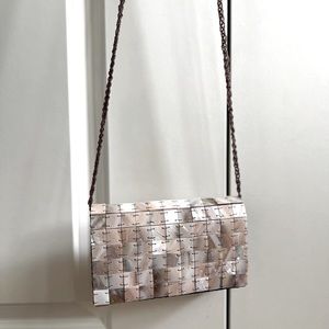 RARE Unique Natural Horn Shell Spun Silk Clutch Crossbody Bag Handmade Vietnam